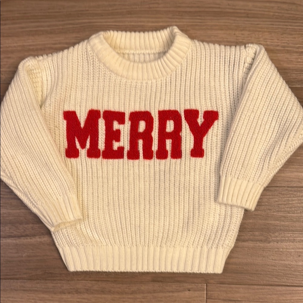 Cream Sweater with Red 'MERRY' Text